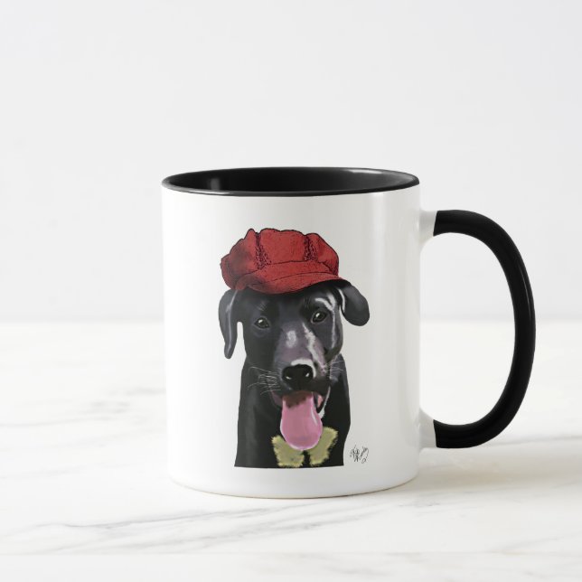 Mug Labrador Noir avec Casquette rouge (Droite)