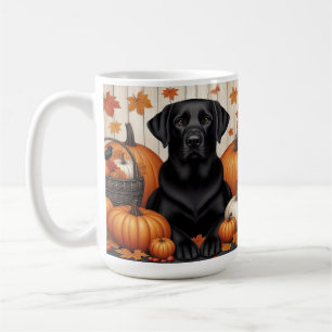 Mug Labrador noir avec citrouilles et feuilles d'autom