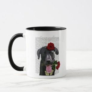 Mug Labrador noir avec des roses