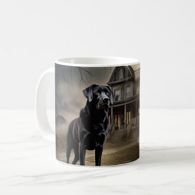 Mug Labrador noir Halloween Épouvantable (Devant gauche)