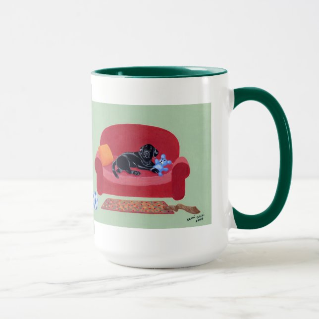 Mug Labrador noir sur la peinture rose de divan (Droite)