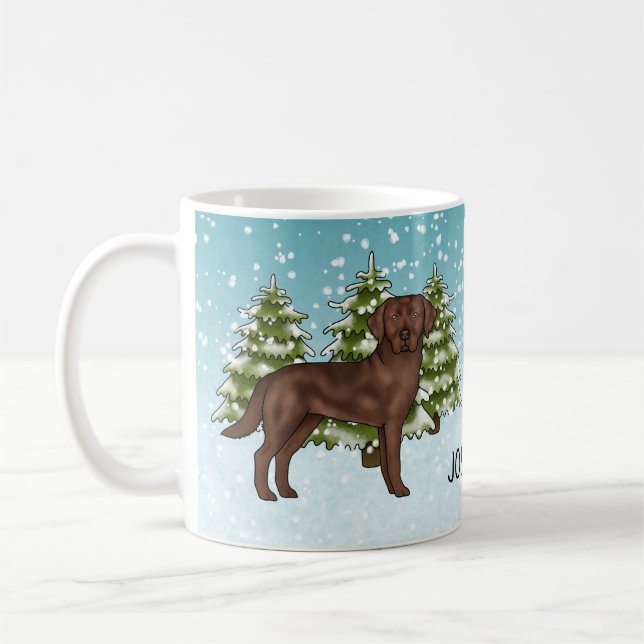 Mug Labrador Retriever Chocolat Noël Nom Personnalisé (Gauche)