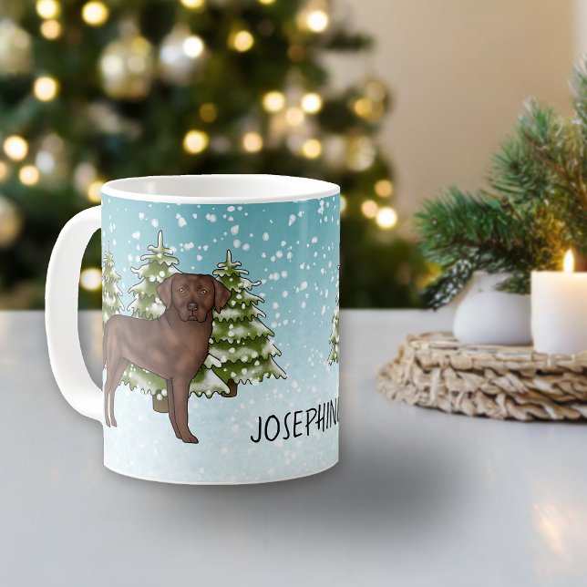 Mug Labrador Retriever Chocolat Noël Nom Personnalisé (Créateur téléchargé)