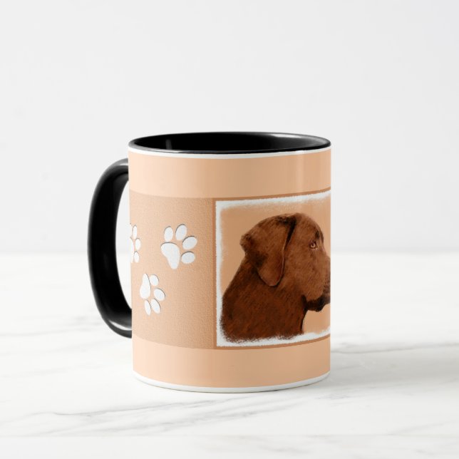 Mug Labrador Retriever (Chocolat) Peinture - Chien Art (Devant gauche)