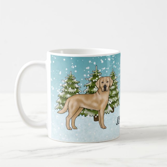 Mug Labrador Retriever jaune bleu hiver nom personnali (Gauche)