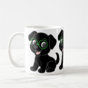 Mug Labrador Retriever Noir Dessin Animé Avec Lunettes
