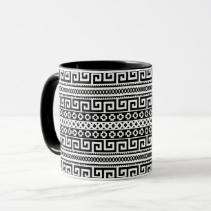 Mug Labyrinthe Géométrique Minimaliste Lignes Noir Bla