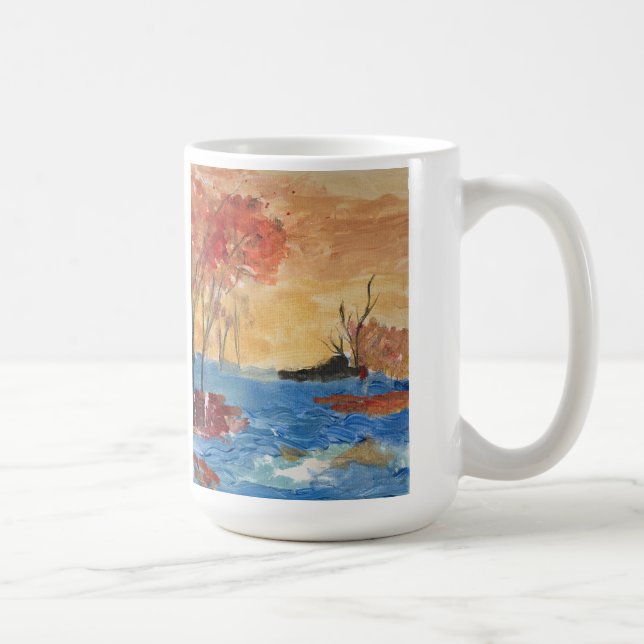 Mug 'Lac et Arbre en Jaune' Art acrylique sur toile (Droite)