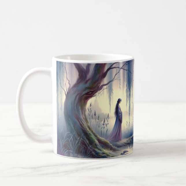 Mug Lac Serene Imaginaire avec saule et héron (Gauche)