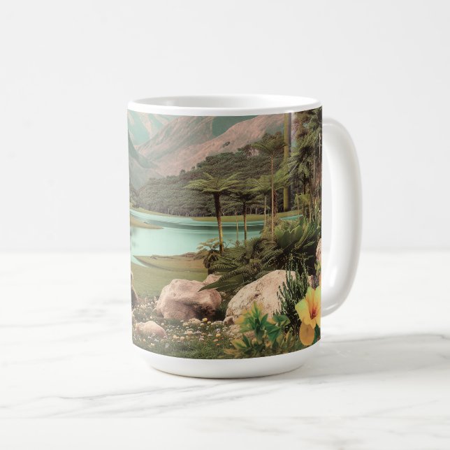 Mug Lac Tropical Surréaliste avec Palmiers (Devant droit)