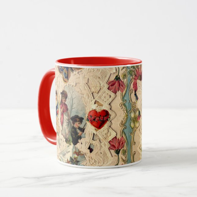 MUG LACE ANTIQUE VALENTINE, CUPIDE, AMOUREUX ET BOUTTE (Devant gauche)