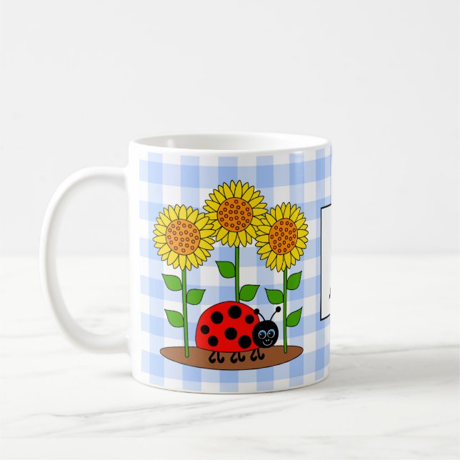 Mug Ladybug avec le Monogramme En vichy bleu des tourn (Gauche)