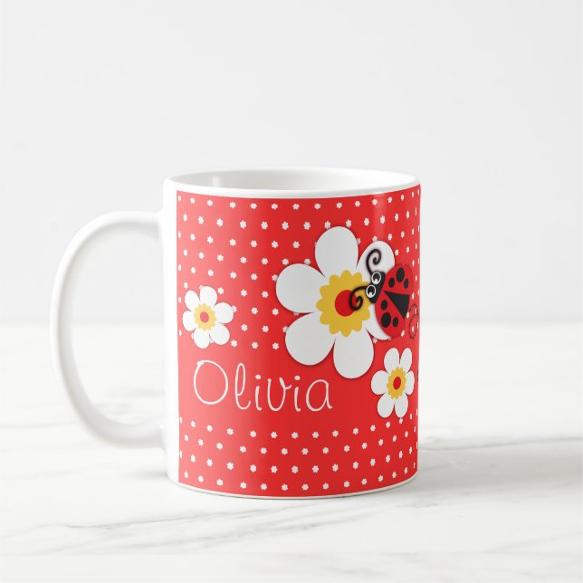 Mug Ladybug / ladybird rouge jaune blanc nom filles (Gauche)