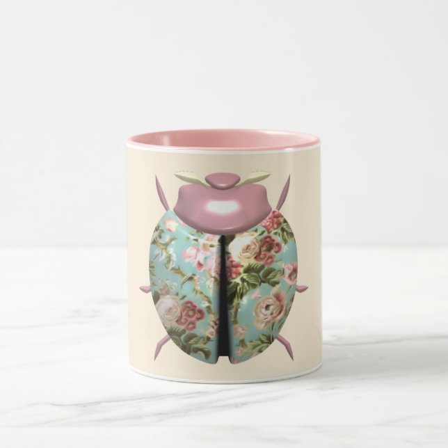 Mug Ladybug victorien floral rose chintz bleu mignon (Centre)