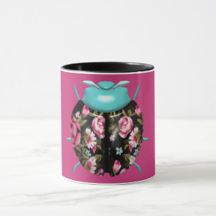 Mug Ladybug victorien floral vintage rose mignon noir