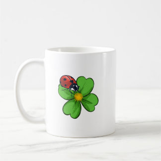 Mug Ladybugs and Green Leaves Nature Illustration Past