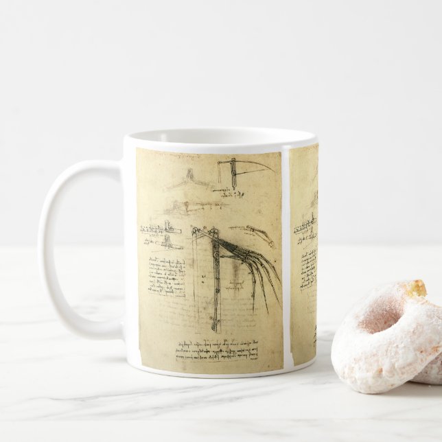 Mug L'aile de Léonard de Vinci, esquisse de machine vo (Avec donut)