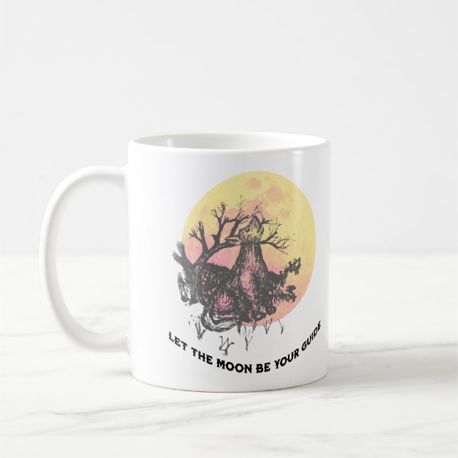 Mug Laisser La Lune Guide, Loup sur Lune, Lettres Rust (Gauche)