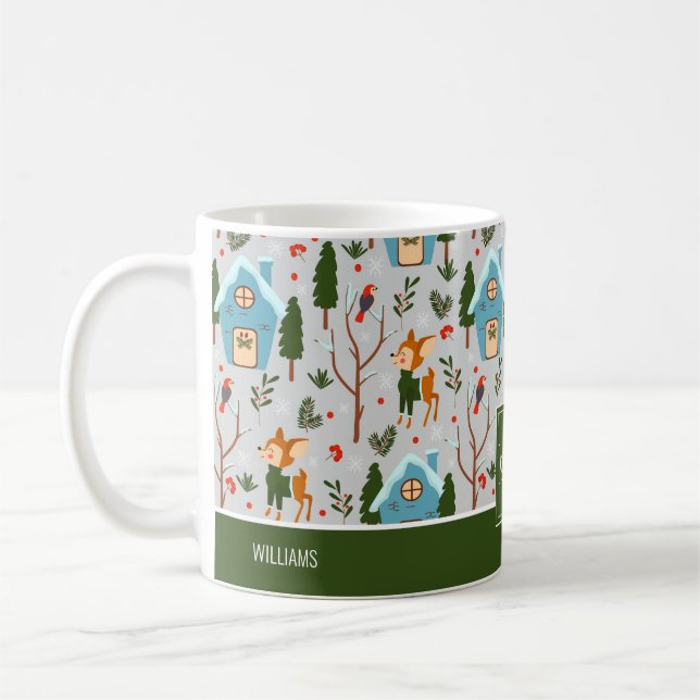 Mug Laisser la neige mignonne Rennes Nom Vert Noël (Gauche)