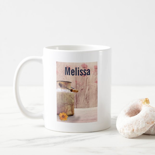 Mug Lait rustique peut style rustique sur bois (Avec donut)
