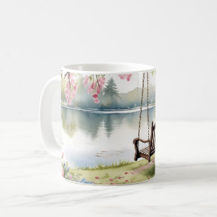 Mug Lakeside Swing dans le jardin d'aquarelle romantiq
