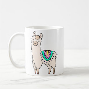 Mug lama alpaga de dessin animé souriant et heureux