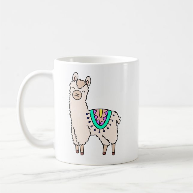 Mug lama alpaga de dessin animé souriant et heureux (Gauche)