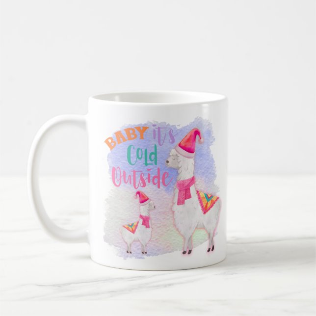 Mug Lama de vacances de Noël - bébé c'est extérieur (Gauche)