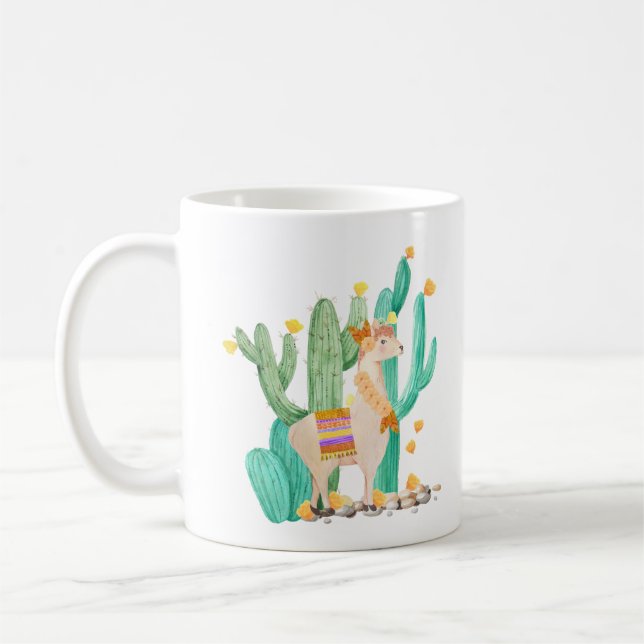 Mug Lama mignon dans la scène fleurissante jaune de (Gauche)
