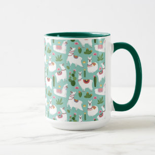 Mug Lamas mignons sur le motif turquoise