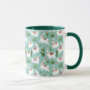 Mug Lamas mignons sur le motif turquoise