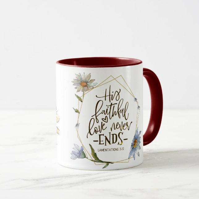 Mug Lamentations 3:22 Son Amour Fidèle Ne Finit Jamais (Devant droit)