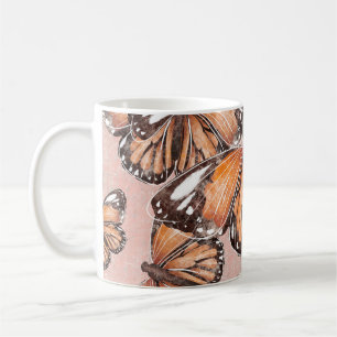 Mug L'amiral rouge papillons Arrière - plan rose