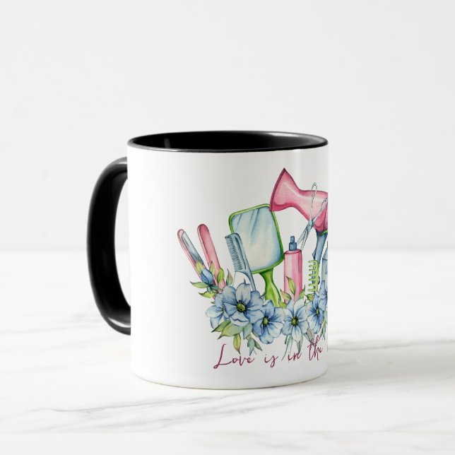 Mug L'amour est dans la Coiffure, Coiffeur (Devant gauche)