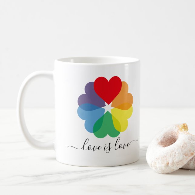 Mug L'amour est la fierté de l'amour Coeurs arc-en-cie (Avec donut)