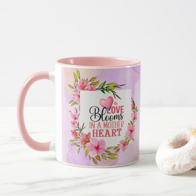 Mug L'amour fleurit dans le cœur d'une mère Cadeau de  (Avec donut)