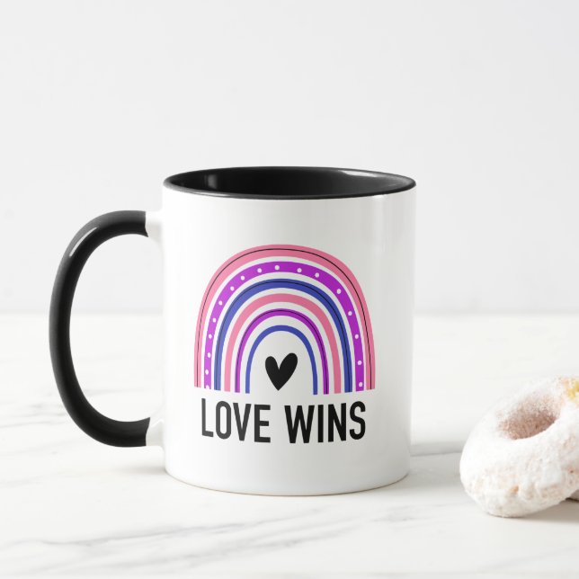 Mug L'amour gagne Genderfluide Rainbow (Avec donut)