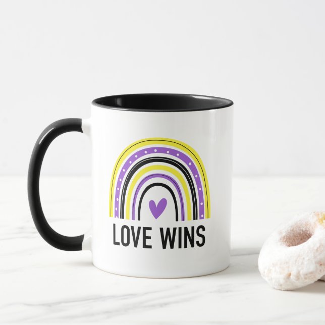 Mug L'amour gagne non binaire Arc-en-ciel (Avec donut)