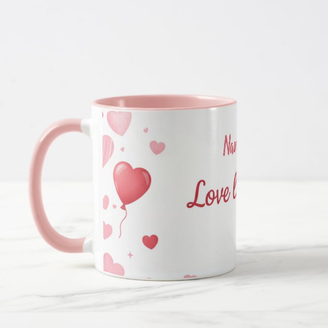 Mug L'amour vit ici - Cœurs roses et rouges  (Gauche)