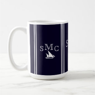 Mug Lampe de plafond de voilier bleu marine Monogramme