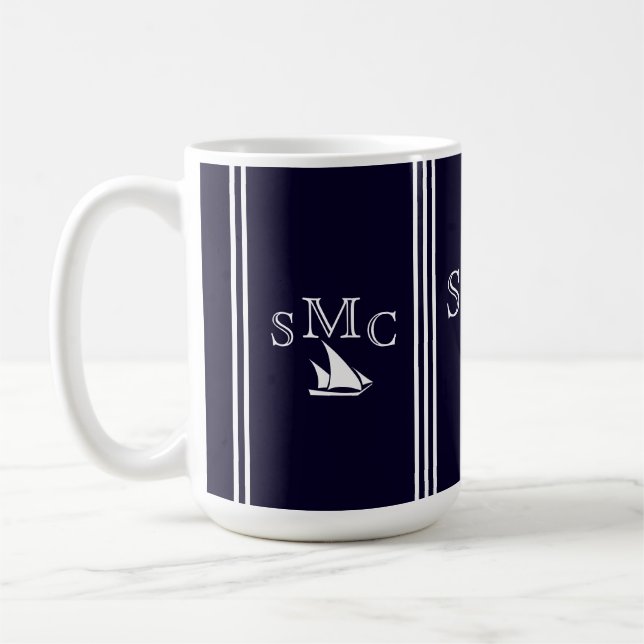 Mug Lampe de plafond de voilier bleu marine Monogramme (Gauche)