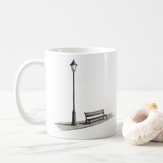 Mug Lampe De Rue Simple Et Banc D'Invitation (Avec donut)