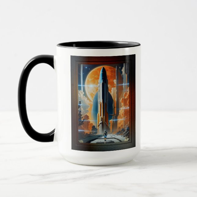 Mug Lancement Lunaire - Voyage vers Moon Retro Poster (Gauche)
