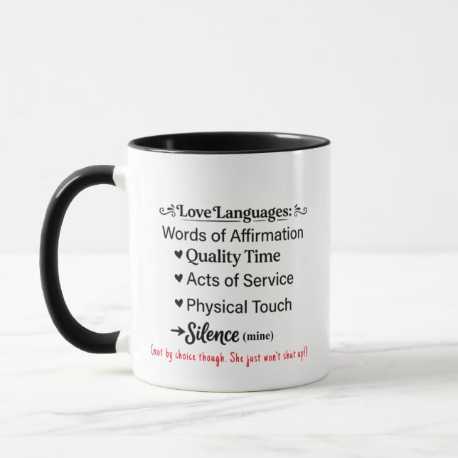 Mug Langage d'Amour Silence, Tasse de Café Cadeau  (Gauche)