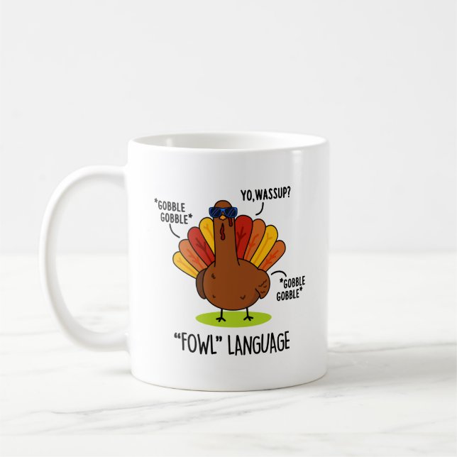 Mug Langage de basse-cour Dinde drôle de jeu de mots  (Gauche)