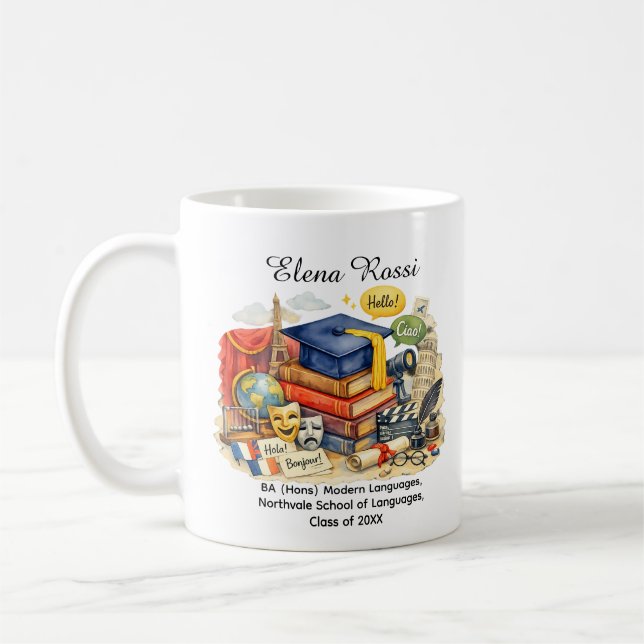 Mug 🎓Langues modernes DIPLÔMÉ Nom personnalisé & Dipl (Gauche)