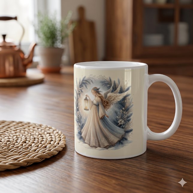 Mug Lanterne ange céleste de l'hiver de la paix (Celestial Winter Angel Lantern of Peace Coffee Mug)