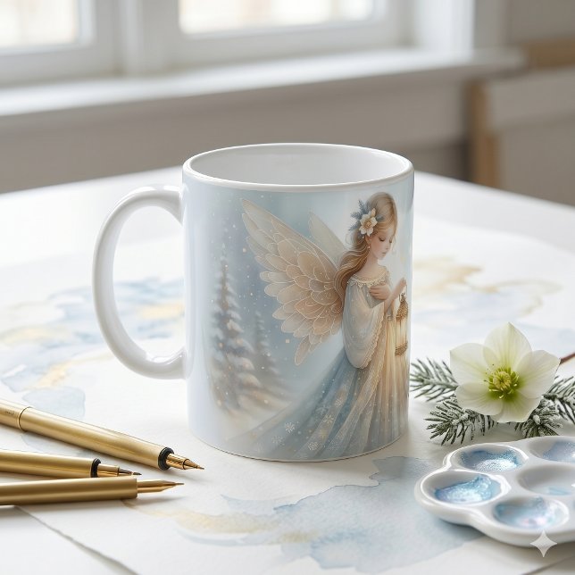 Mug Lanterne d'ange céleste d'hiver de réconfort (Celestial Winter Angel Lantern of Comfort Coffee Mug)