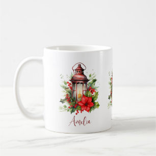 Mug Lanterne rouge de Noël Poinsettia et pin