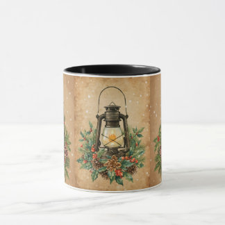 Mug Lanterne rustique vintage houx pinède festive cosy